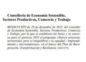 Subvención EAUTOP- Nuevos proyectos territoriales para el reequilibrio y la equidad - emprendimiento y microempresas.