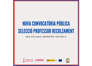 NOVA CONVOCATÒRIA PÚBLICA SELECCIÓ PROFESSOR RECOLZAMENT