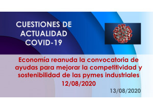 Economía reanuda la convocatoria de ayudas para mejorar la competitividad y sostenibilidad de las pymes industriales 12/08/2020
