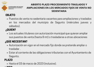 APROBACIÓN DE LA CONVOCATORIA DE APERTURA DEL PROCEDIMIENTO DE AMPLIACIONES Y TRASLADOS PUESTOS DE VENTA NO SEDENTARIA 2023