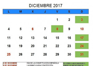 ELDA- FESTIUS DE DICIEMBRE/2017 AUTORITZATS PER A L'OBERTURA DE TOT EL COMERÇ