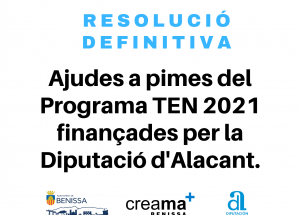 Resolución definitiva de ayudas pymes Programa TEN 2021 financiadas por la Diputación de Alicante.