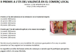 II Convocatoria de  premios para el uso del valenciano en el comercio local