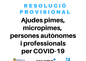 Resolució provisional d'ajudes PIMES, micropimes, persones autònomes i professionals per COVID-19 2022..