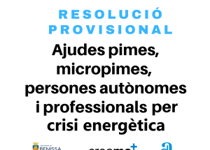 Resolució provisional d'ajudes PIMES, micropimes, persones autònomes i professionals per crisi energètica